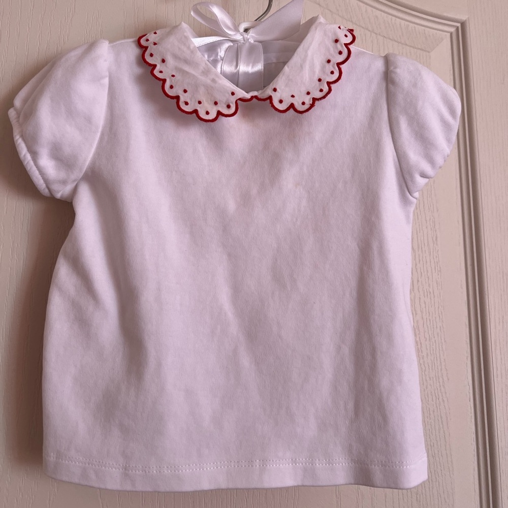Edgehill Collection White Tee with Red Scalloped Collar Set
